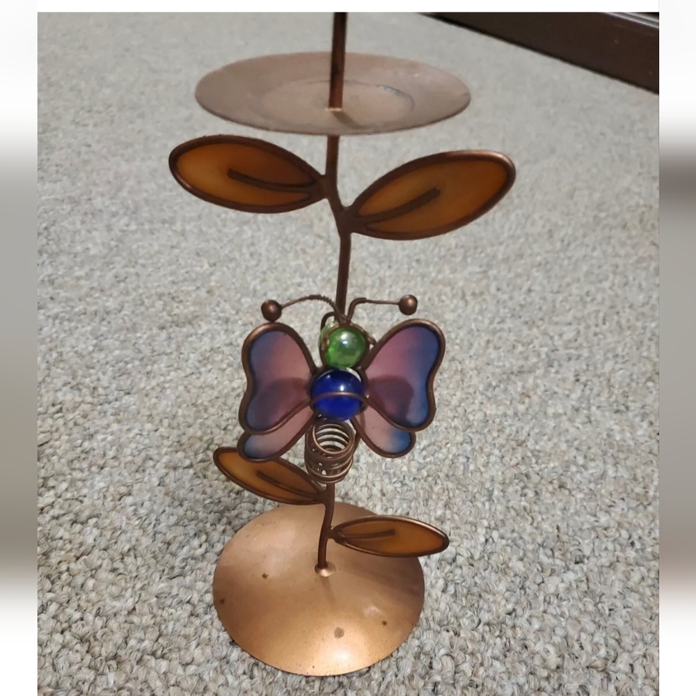 Metal Stained Glass Butterfly Candle Holder Unbranded